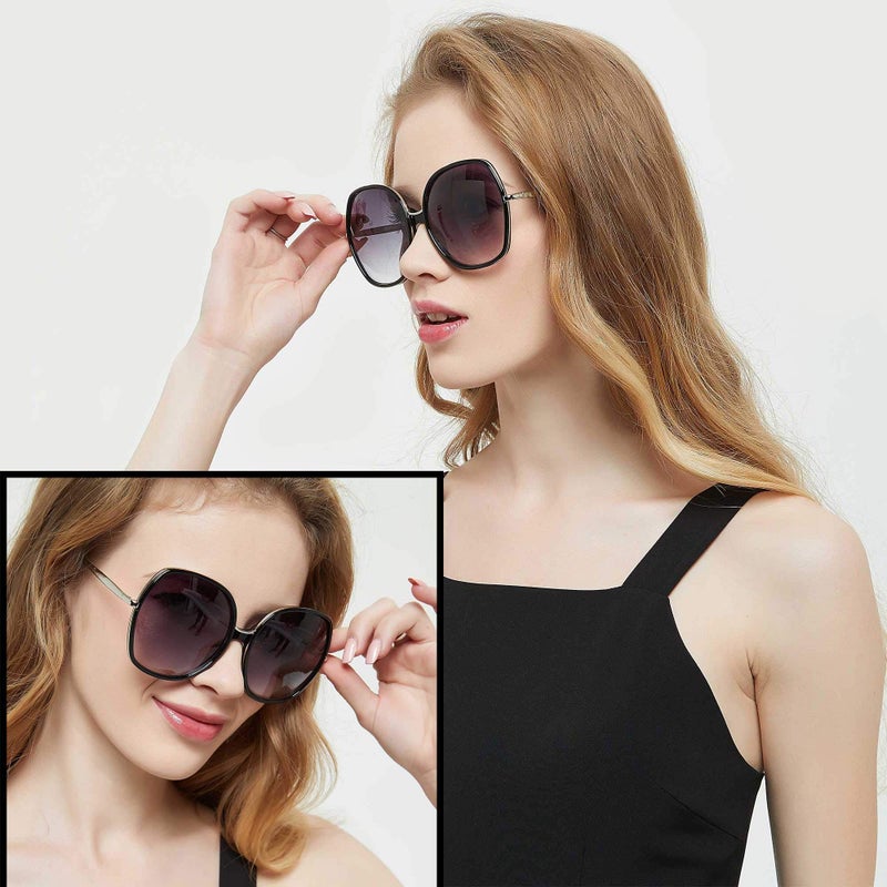 ANDWOOD Oversized Sunglasses for Women Big Large Square Wide Frame Shades Retro Trendy Fashion UV Protection Black Sun glasses - Image 3
